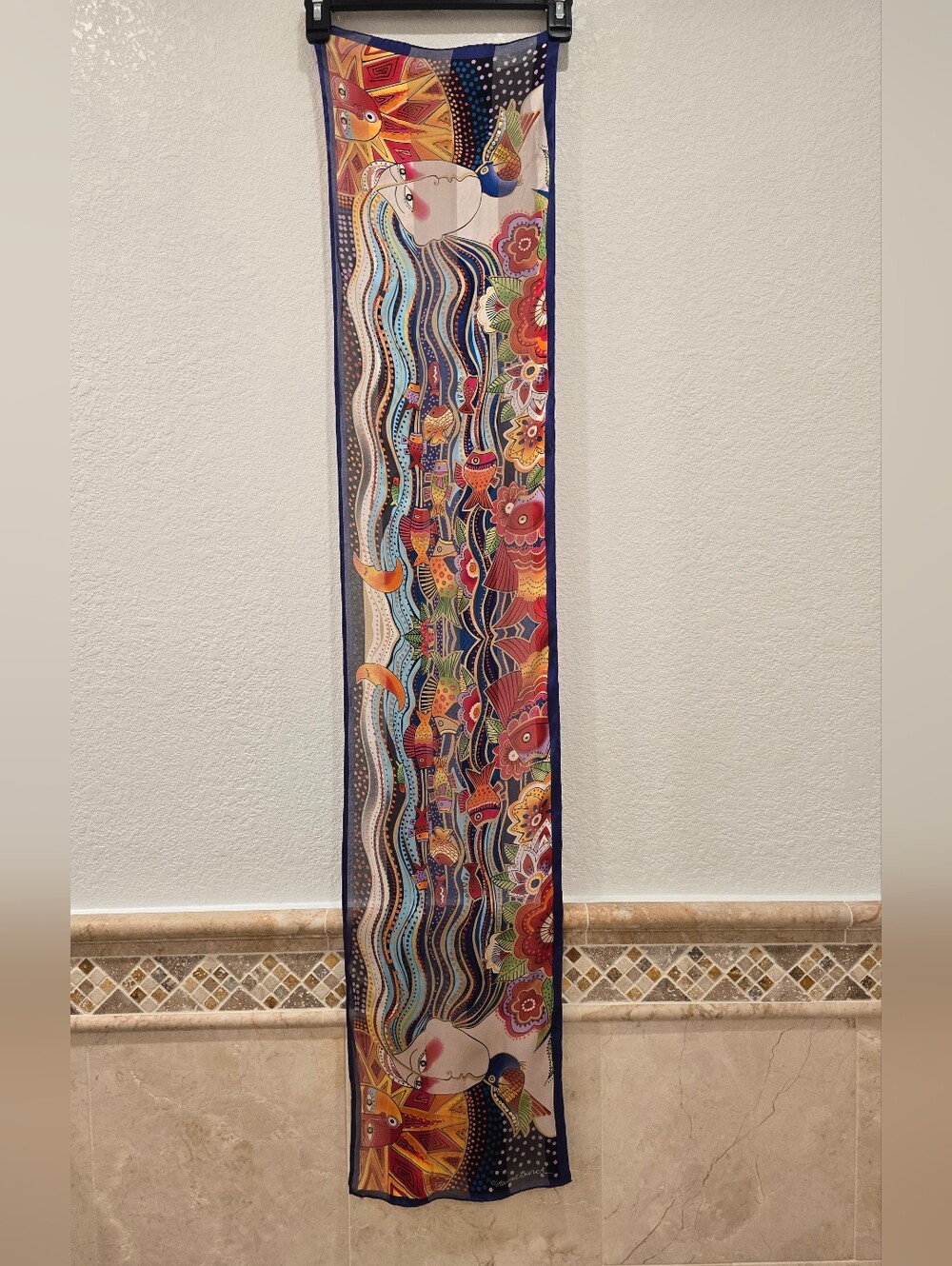 Laurel Burch Vintage silk scarf the  "Mikayla" sea goddess Sequins Beaded